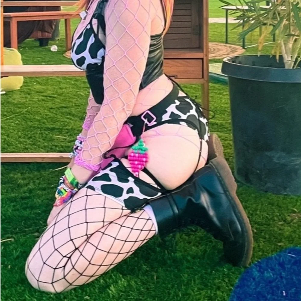 Cow Print Black & White Bikini Set with Garters
